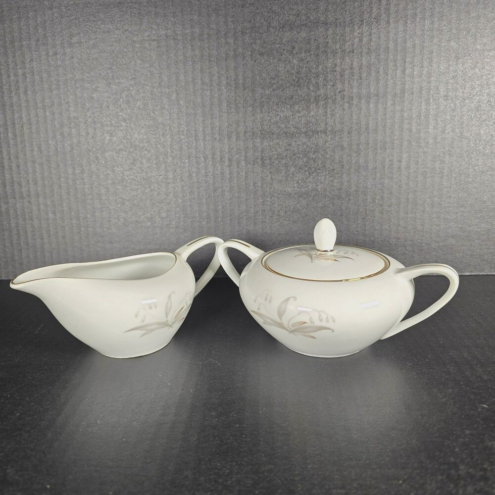Kaysons Fine China Japan Golden Rhapsody 1961 Cream and Lidded Sugar Bowl MCM